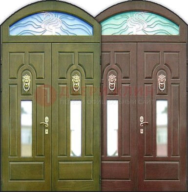 Стальная арочная дверь со стеклом ДА-17 для монолитного дома в Воронеже