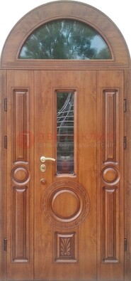 Двустворчатая железная дверь МДФ со стеклом в форме арки ДА-52 в Воронеже