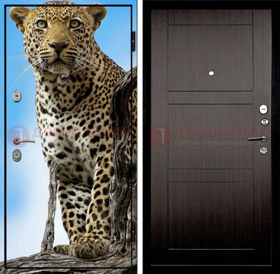 Железная дверь с рисунком гепарда снаружи ДФ-27 в Воронеже