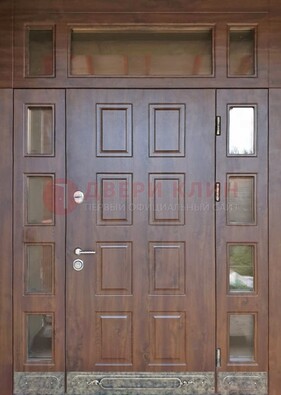 Стальная дверь МДФ со стеклом и фрамугами для дома ДФГ-29 в Воронеже