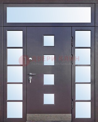 Современная железная дверь со стеклом и фрамугами ДФГ-4 в Воронеже