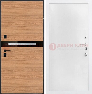Железная коричневая дверь с МДФ в белом цвете ДМ-313 в Воронеже