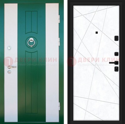 Зеленая железная дверь с панелями МДФ ДМ-369 в Воронеже