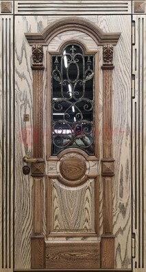 Железная дверь с массивом дуба со стеклом и ковкой ДМД-47 в Воронеже