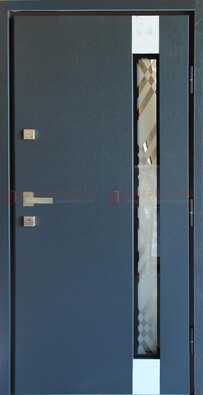 Серая стальная дверь с порошковым покрытием и стеклянной вставкой ДП-216 в Воронеже