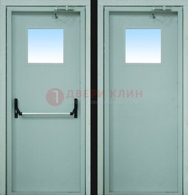 Серая металлическая противопожарная дверь со стеклянной вставкой ДПП-3 в Воронеже