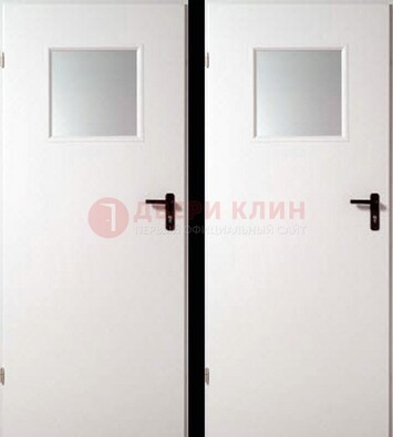 Белая железная противопожарная дверь с декоративной вставкой ДПП-6 в Воронеже