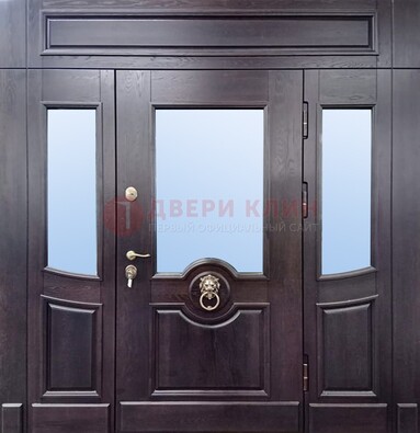 Филенчатая металлическая дверь с панелью МДФ и стеклом ДПР-102 в Воронеже