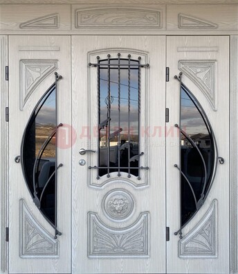 Большая парадная дверь Винорит со стеклом и ковкой ДПР-108 в Воронеже