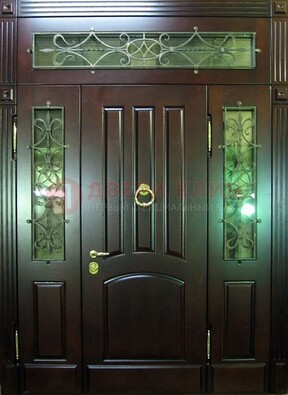 Стальная парадная дверь со стеклом и ковкой ДПР-18 для деревянного дома в Воронеже