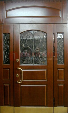 Стальная парадная дверь со вставками из стекла и ковки ДПР-30 в коттедж в Воронеже