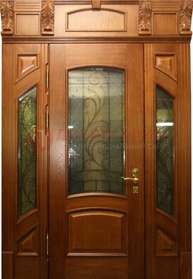 Парадная дверь со стеклянными вставками и ковкой ДПР-36 для дома в Воронеже
