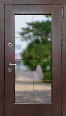Коричневая стальная дверь со стеклом ДС-19 в Воронеже