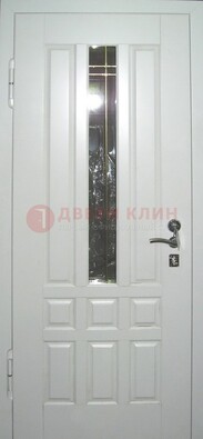 Белая металлическая дверь со стеклом ДС-1 в загородный дом в Воронеже