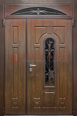 Большая металлическая дверь со стеклом и ковкой ДСК-145 в Воронеже