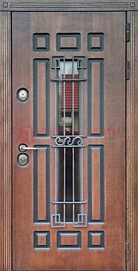 Входная железная дверь винорит со стеклом и ковкой ДСК-183 в Брянске