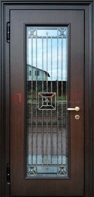 Железная дверь с большим стеклом и ковкой ДСК-187 в Воронеже