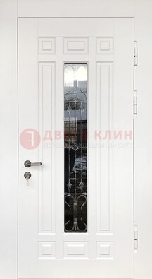 Белая стальная дверь винорит со стеклом и ковкой ДСК-191 в Воронеже