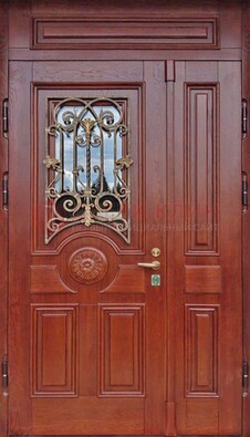 Филенчатая железная дверь со стеклом и ковкой ДСК-204 в Воронеже