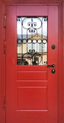 Красная железная дверь Винорит со стеклом и ковкой ДСК-205 в Воронеже