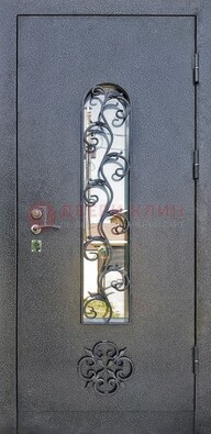 Темная стальная дверь Порошок со стеклом и ковкой ДСК-217 в Воронеже