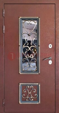 Уличная дверь Порошок со стеклом и ковкой для дома ДСК-218 в Воронеже