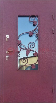 Железная дверь Порошок со стеклом и ковкой лозы ДСК-220 в Воронеже