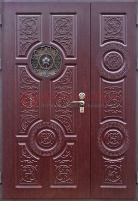Красная железная дверь Винорит со стеклом и ковкой ДСК-235 в Воронеже