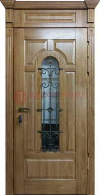 Металлическая дверь массив со стеклом и ковкой для дома ДСК-246 в Воронеже