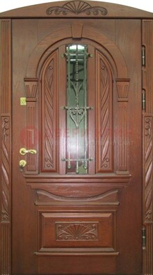 Узорная железная дверь массив со стеклом и ковкой ДСК-247 в Воронеже