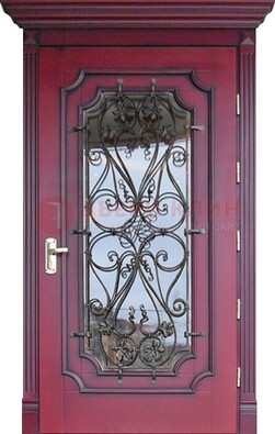 Красная стальная дверь Винорит со стеклом и ковкой ДСК-271 в Воронеже
