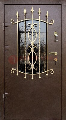 Стальная дверь Порошок со стеклом и ковкой для дома ДСК-280 в Воронеже