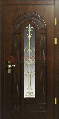 Дизайнерская металлическая дверь со стеклом и ковкой ДСК-50 в Воронеже