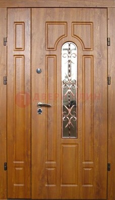 Стальная дверь со стеклом и цветной ковкой ДСК-78 для панельного дома в Воронеже