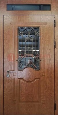 Металлическая входная дверь со стеклом и ковкой для дома ДСК-96 в Воронеже