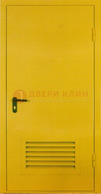 Желтая металлическая противопожарная дверь с вентиляционной решеткой ДТ-15 в Воронеже