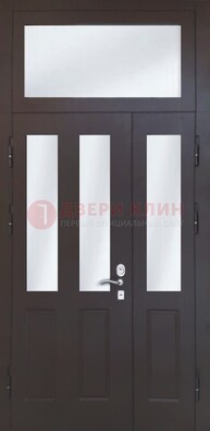 Черная тамбурная дверь со стеклянными вставками ДТМ-38 в Воронеже