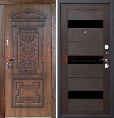 Стальная коричневая филенчатая дверь с виноритом и темной МДФ ДВТ-122 в Воронеже