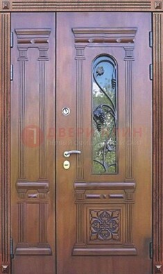 Железная коричневая филенчатая дверь с виноритом и МДФ ДВТ-85 в Воронеже