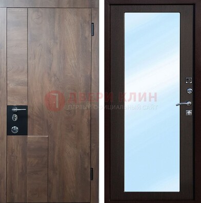 Коричневая металлическая дверь c МДФ с зеркалом ДЗ-106 в Воронеже