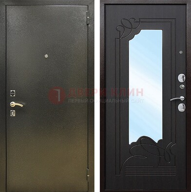 Железная темная дверь c порошковым напылением и МДФ с узором и зеркалом ДЗ-111 в Воронеже