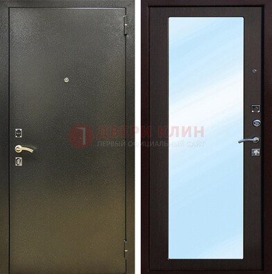 Входная темно-серая дверь c порошковым покрытием и МДФ с зеркалом ДЗ-114 в Воронеже