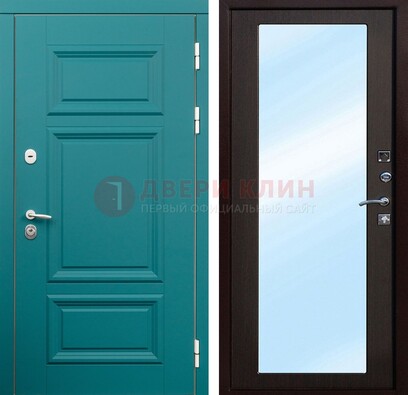 Зеленая входная дверь терморазрыв c виноритом и МДФ с зеркалом ДЗ-122 в Воронеже