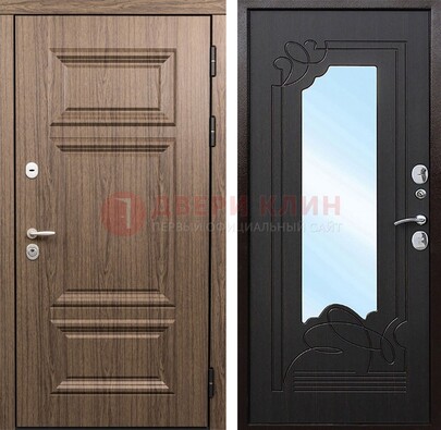 Входная коричневая дверь с зеркалом МДФ Венге ДЗ-127 в Воронеже