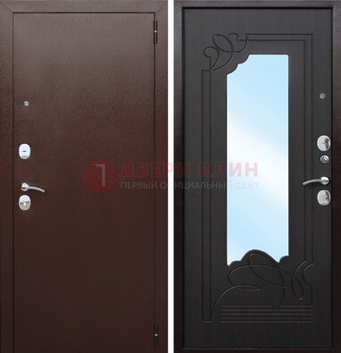 Коричневая стальная дверь с зеркалом ДЗ-18 в Воронеже