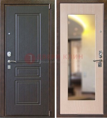 Коричневая стальная дверь с зеркалом МДФ внутри ДЗ-27 в Воронеже
