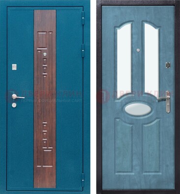 Голубая металлическая дверь МДФ с тремя зеркальными вставками ДЗ-78 в Воронеже