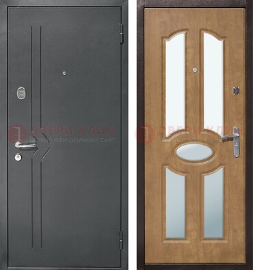 Железная серая дверь с порошковым напылением и МДФ с зеркалом ДЗ-90 в Воронеже
