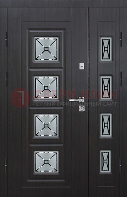 Чёрная двухстворчатая железная дверь с МДФ и витражом ВЖ-35 в Воронеже